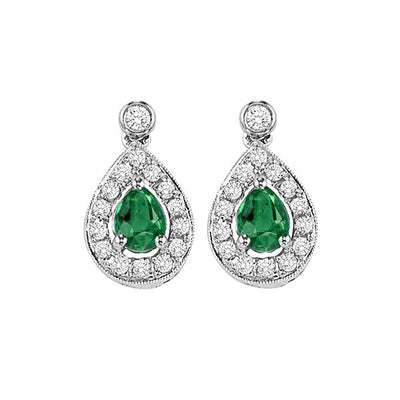 14Kt White Gold Diamond 1/6Ctw & Emerald 1/4Ctw Earring