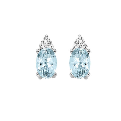 10Kt White Gold Diamond 1/20Ctw & Aquamarine 5/8Ctw Earring