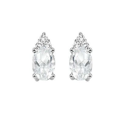 10Kt White Gold Diamond 1/20Ctw & White Topaz 1/2Ctw Earring