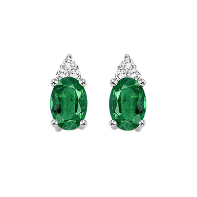 10Kt White Gold Diamond 1/20Ctw & Emerald 5/8Ctw Earring