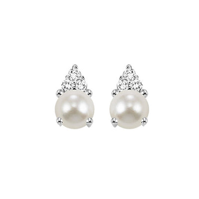 10Kt White Gold Diamond 1/20Ctw & Pearl 7/8Ctw Earring