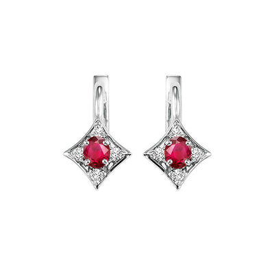 14Kt White Gold Diamond 1/20Ctw & Ruby 1/3Ctw Earring