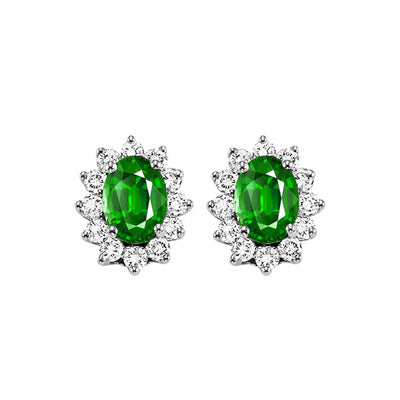 14Kt White Gold Diamond 3/8Ctw & Emerald 5/6Ctw Earring