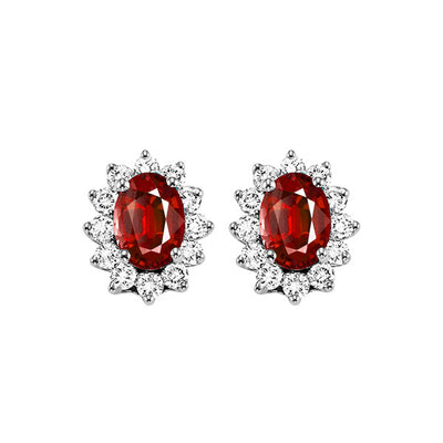 14Kt White Gold Diamond 3/8Ctw & Ruby 1 1/10Ctw Earring