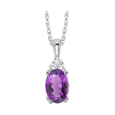10Kt White Gold Diamond 1/50Ctw & Amethyst 3/8Ctw Pendant