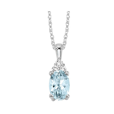 10Kt White Gold Diamond 1/50Ctw & Aquamarine 3/8Ctw Pendant