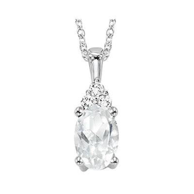 10Kt White Gold Diamond 1/50Ctw & White Topaz 3/8Ctw Pendant