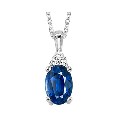 10Kt White Gold Diamond 1/50Ctw & Sapphire 3/8Ctw Pendant