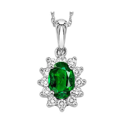 14Kt White Gold Diamond 1/5Ctw & Emerald 5/8Ctw Pendant
