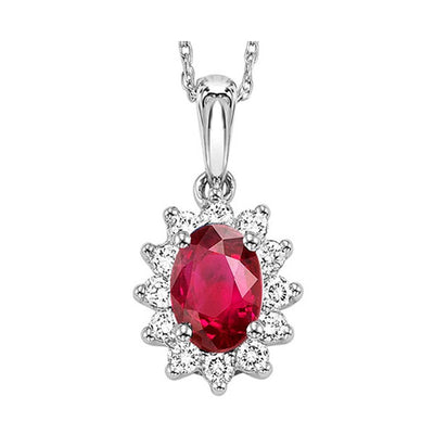 14Kt White Gold Diamond 1/5Ctw & Ruby 5/8Ctw Pendant