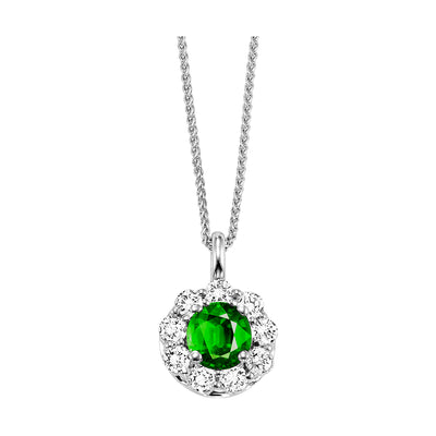 14Kt White Gold Diamond 1/2Ctw & Emerald 1/10Ctw Pendant