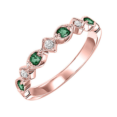 10Kt Rose Gold Diamond 1/20Ctw & Emerald 1/6Ctw Ring