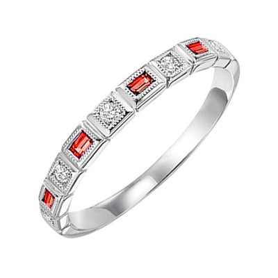 10Kt White Gold Diamond 1/10Ctw & Ruby 1/8Ctw Ring