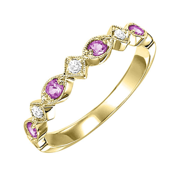 10Kt Yellow Gold Diamond 1/20Ctw & Pink Sapphire 1/6Ctw Ring