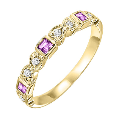 10Kt Yellow Gold Diamond 1/10Ctw & Pink Sapphire 1/6Ctw Ring
