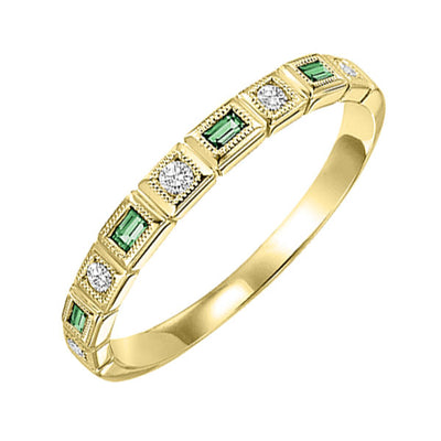 10Kt Yellow Gold Diamond 1/10Ctw & Emerald 1/8Ctw Ring