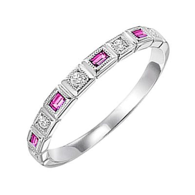 14Kt White Gold Diamond 1/10Ctw & Pink Sapphire 1/7Ctw Ring