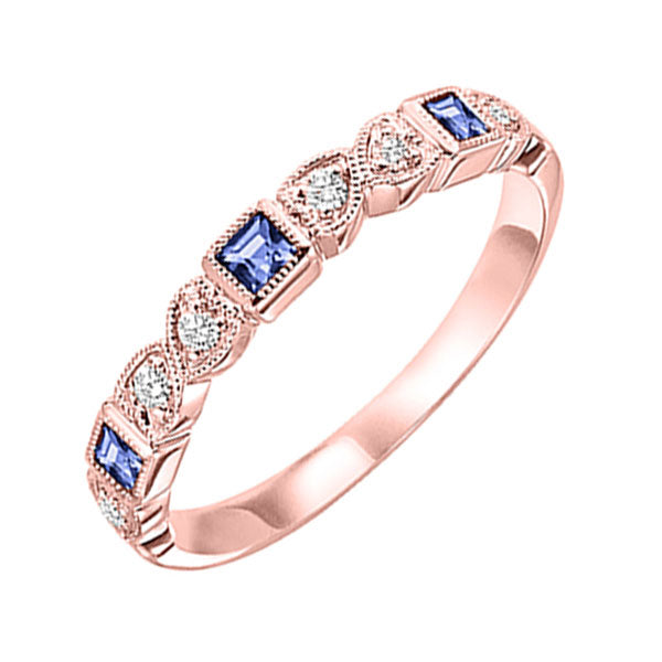 14Kt Rose Gold Diamond 1/12Ctw & Sapphire 1/6Ctw Ring