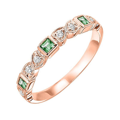 14Kt Rose Gold Diamond 1/10Ctw & Emerald 1/6Ctw Ring