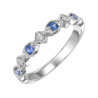 14Kt White Gold Diamond 1/20Ctw & Sapphire 1/6Ctw Ring