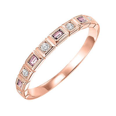 10Kt Rose Gold Diamond 1/10Ctw & Pink Tourmaline 1/7Ctw Ring