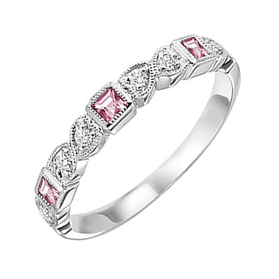 10Kt White Gold Diamond 1/12Ctw & Pink Tourmaline 1/7Ctw Ring