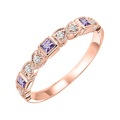 10Kt Rose Gold Diamond 1/12Ctw & Amethyst 1/7Ctw Ring