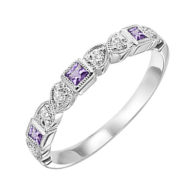 10Kt White Gold Diamond 1/12Ctw & Amethyst 1/7Ctw Ring