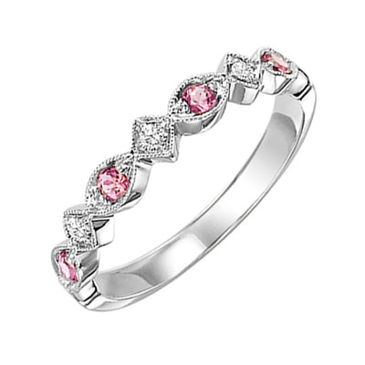 10Kt White Gold Diamond 1/20Ctw & Pink Tourmaline 1/6Ctw Ring