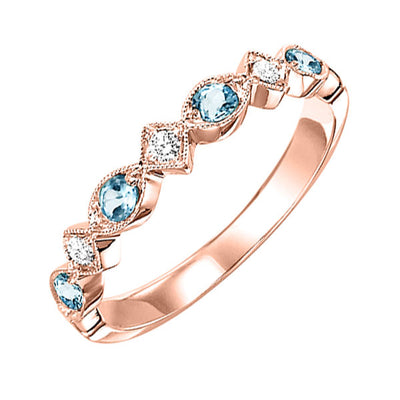 10Kt Rose Gold Diamond 1/20Ctw & Blue Topaz 1/6Ctw Ring