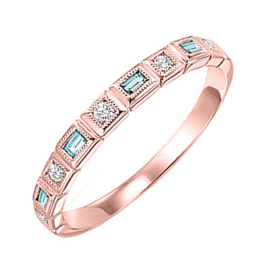 14Kt Rose Gold Diamond 1/10Ctw & Blue Topaz 1/6Ctw Ring