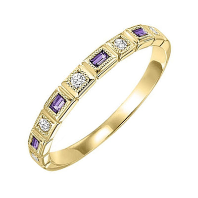 14Kt Yellow Gold Diamond 1/12Ctw & Amethyst 1/7Ctw Ring