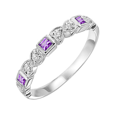 10Kt White Gold Diamond 1/12Ctw & Syn Alexandrite 1/7Ctw Ring