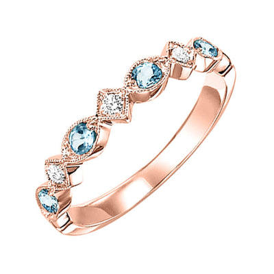 10Kt Rose Gold Diamond 1/20Ctw & Aquamarine 1/6Ctw Ring