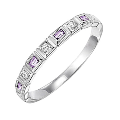 14Kt White Gold Diamond 1/10Ctw & Syn Alexandrite 1/8Ctw Ring