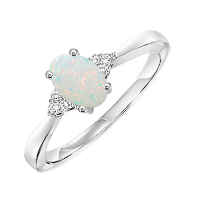 10Kt White Gold Diamond 1/20Ctw & Opal 1/2Ctw Ring