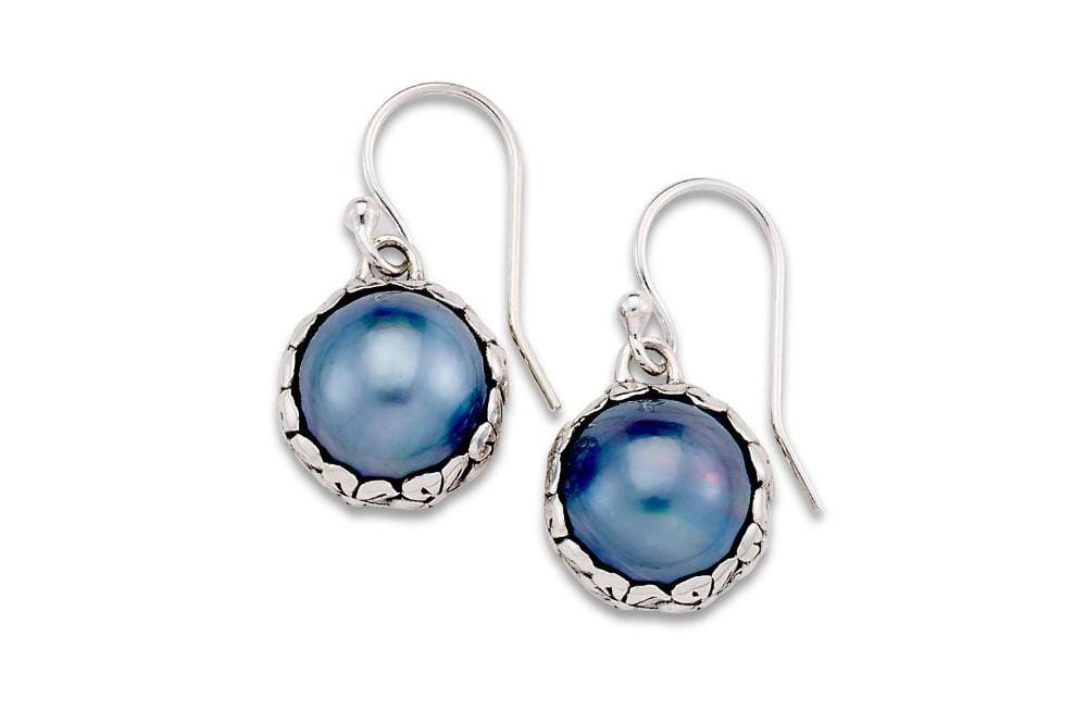 Gunung Earrings- Blue Mabe Pearl