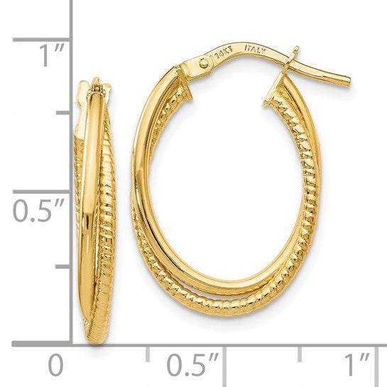 14K Gold Polished & Textured Hoop Earrings