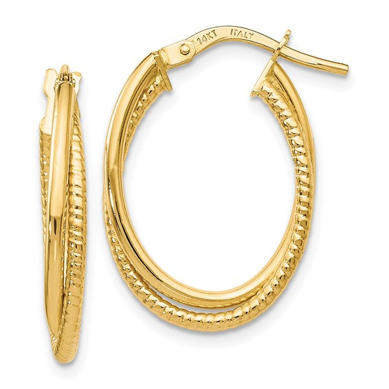 14K Gold Polished & Textured Hoop Earrings