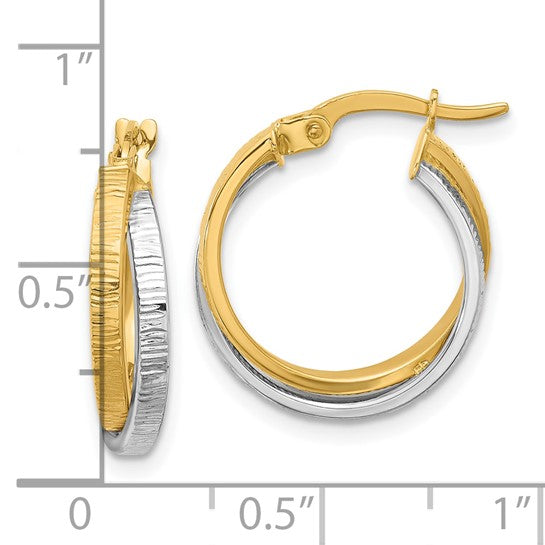 14K Two-Tone Gold Polished & Textured Bypass Hoop Earrings