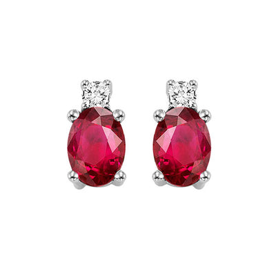 14Kt White Gold Diamond 1/20Ctw & Ruby 1/2Ctw Earring
