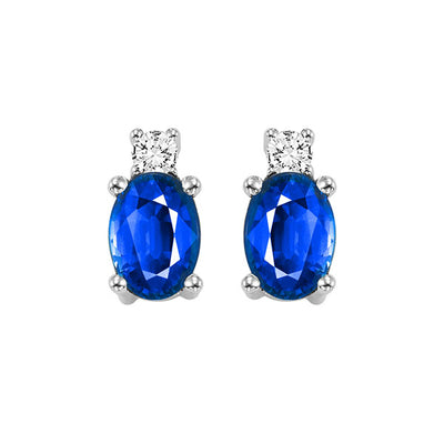 14Kt White Gold Diamond 1/20Ctw & Sapphire 1/2Ctw Earring