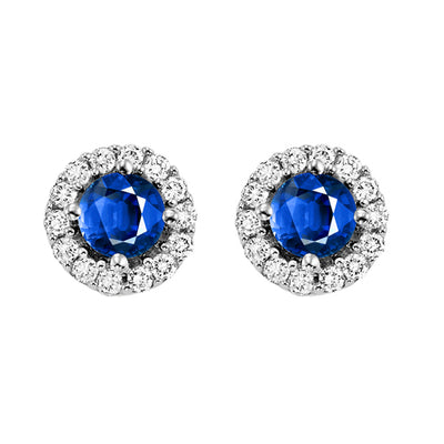 14Kt White Gold Diamond 1/8Ctw & Sapphire 1/3Ctw Earring