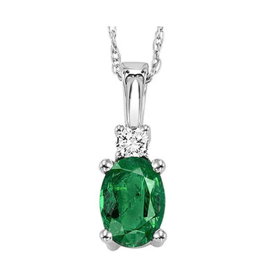 14Kt White Gold Diamond 1/20Ctw & Emerald 3/8Ctw Pendant