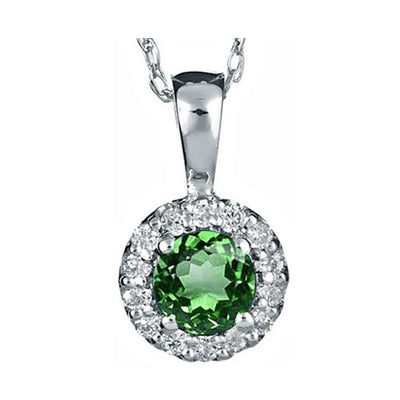 14Kt White Gold Diamond 1/12Ctw & Emerald 1/4Ctw Pendant