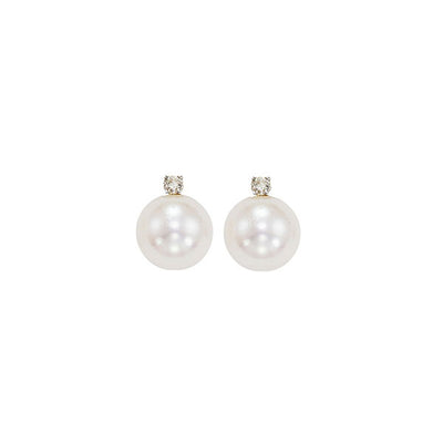 14Kt White Gold Diamond 1/20Ctw & Pearl Earring