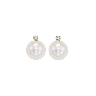 14Kt White Gold Diamond 1/20Ctw & Pearl Earring