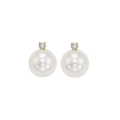 14Kt White Gold Diamond 1/20Ctw & Pearl Earring