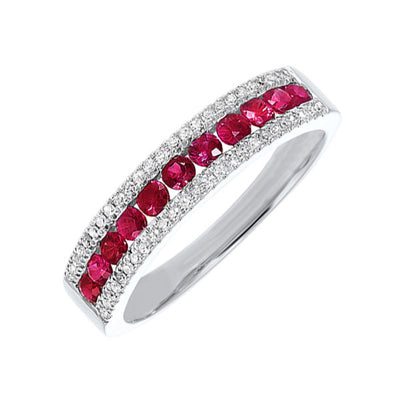 14Kt White Gold Diamond 1/8Ctw & Ruby 1/2Ctw Ring