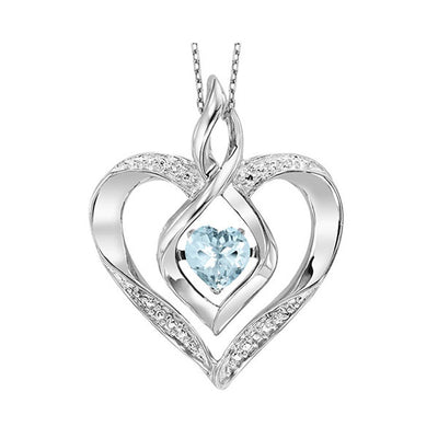Silver Diamond 1/50Ctw & Created-Aquamarine 1/4Ctw Pendant